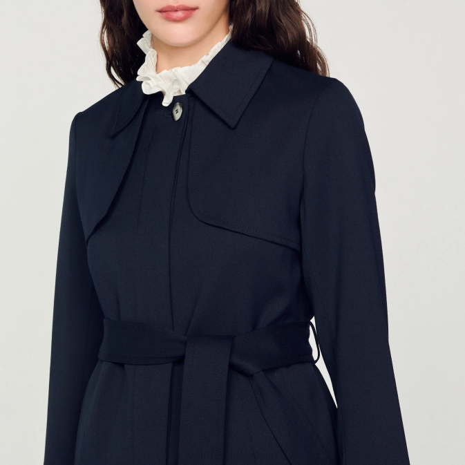 Sandro Paris naiset trenssitakki laskostettu upote VLHP123 vaatteet laivastonsininen