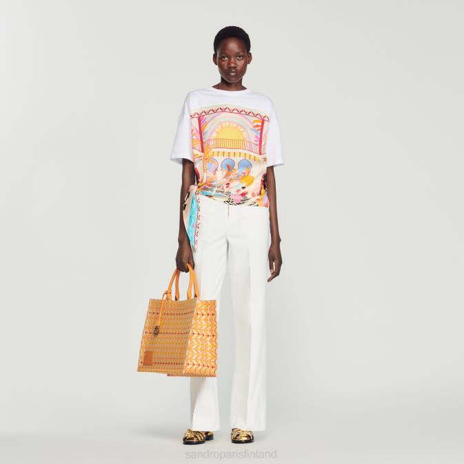 Sandro Paris naiset huivi t-paita VLHP115 vaatteet oranssi/vaaleanpunainen