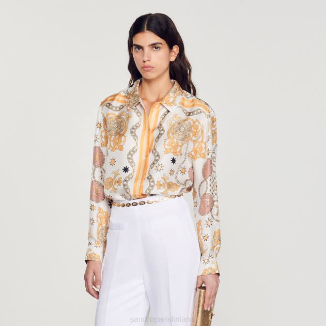 Sandro Paris naiset huivikuvioinen silkkipaita VLHP308 vaatteet ekru