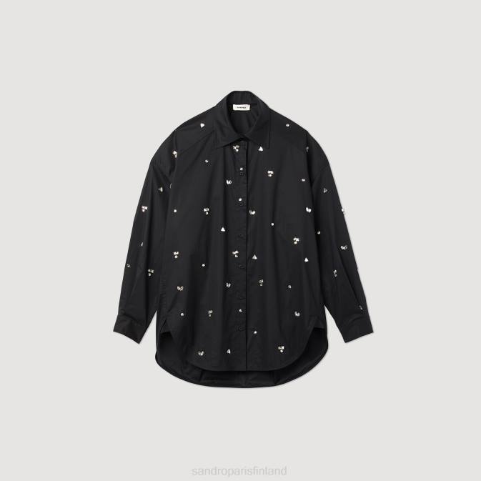 Sandro Paris naiset käsin kirjailtu koristeellinen paita VLHP235 vaatteet musta