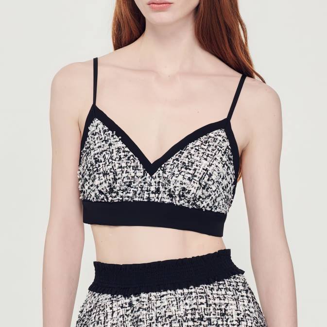 Sandro Paris naiset kaksivärinen tweed crop toppi VLHP319 vaatteet musta