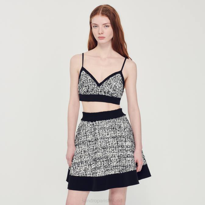 Sandro Paris naiset kaksivärinen tweed crop toppi VLHP319 vaatteet musta