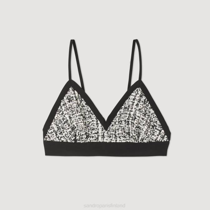 Sandro Paris naiset kaksivärinen tweed crop toppi VLHP319 vaatteet musta