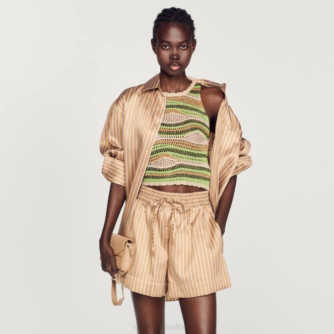 Sandro Paris naiset katkaistu neulottu toppi VLHP108 vaatteet vihreä