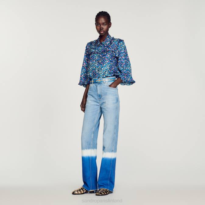 Sandro Paris naiset kukkainen silkkipaita VLHP291 vaatteet sininen/violetti