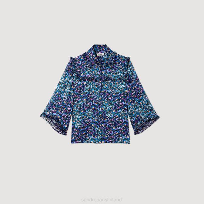 Sandro Paris naiset kukkainen silkkipaita VLHP291 vaatteet sininen/violetti