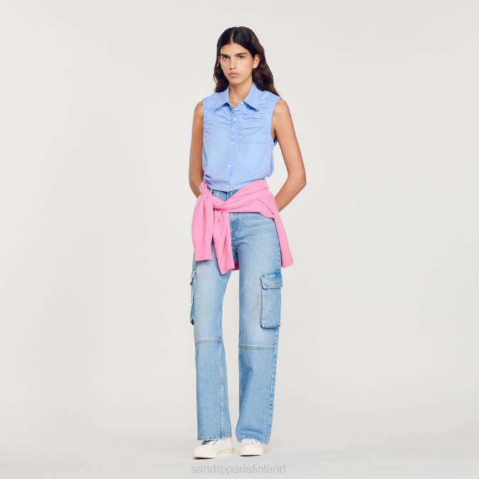 Sandro Paris naiset leikattu hihaton paita VLHP194 vaatteet sininen