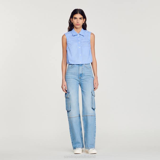 Sandro Paris naiset leikattu hihaton paita VLHP194 vaatteet sininen