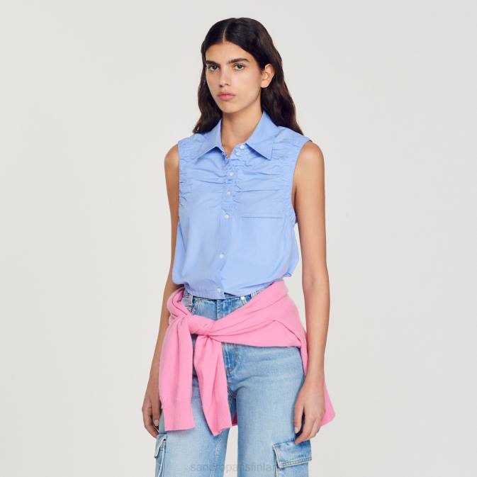 Sandro Paris naiset leikattu hihaton paita VLHP194 vaatteet sininen