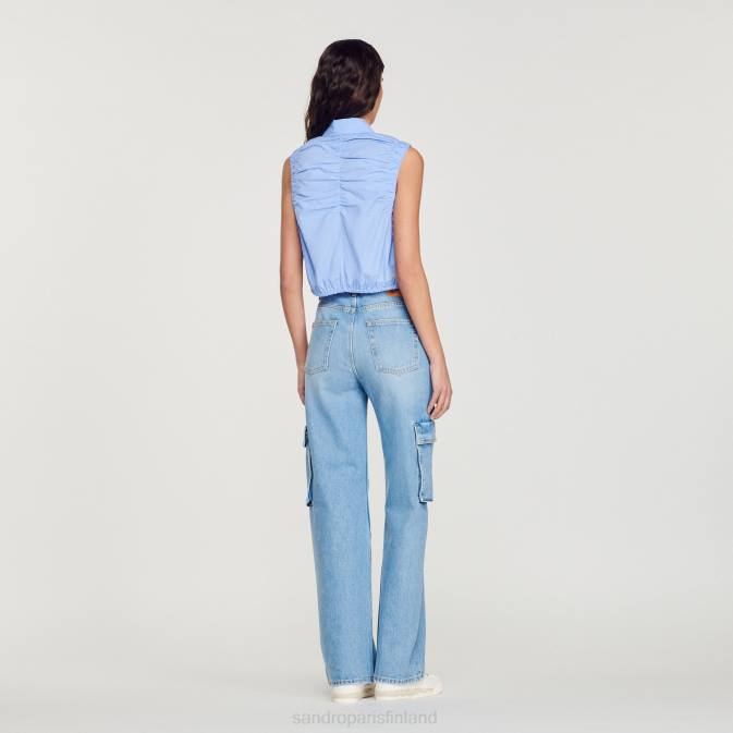 Sandro Paris naiset leikattu hihaton paita VLHP194 vaatteet sininen