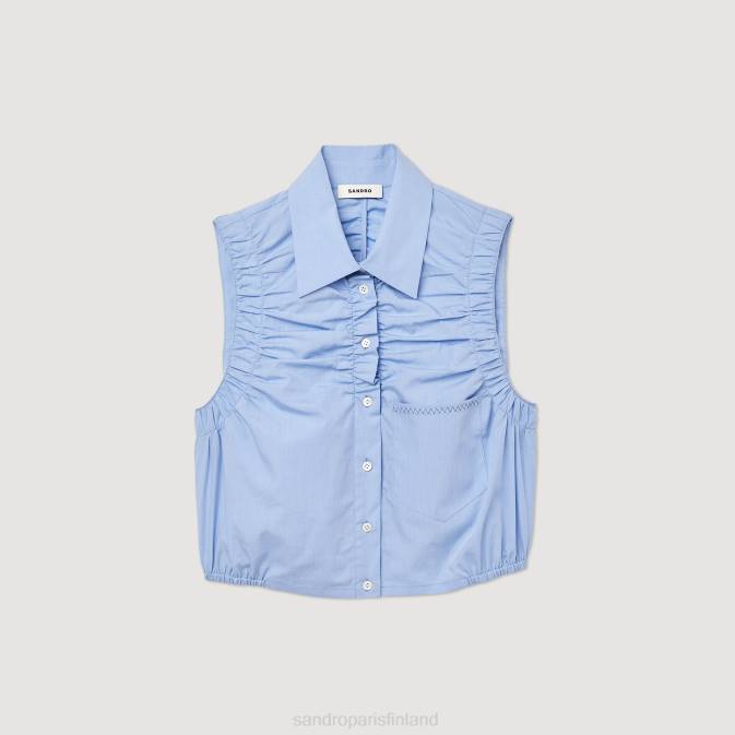 Sandro Paris naiset leikattu hihaton paita VLHP194 vaatteet sininen