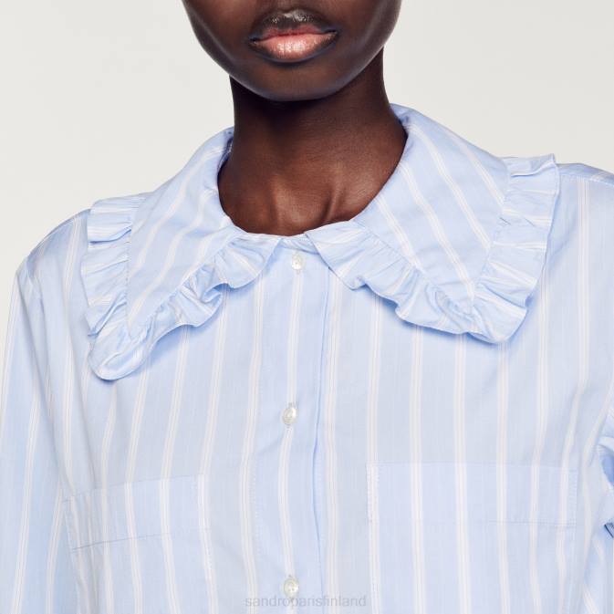 Sandro Paris naiset leikattu paita isolla kauluksella VLHP315 vaatteet valkoinen/sininen