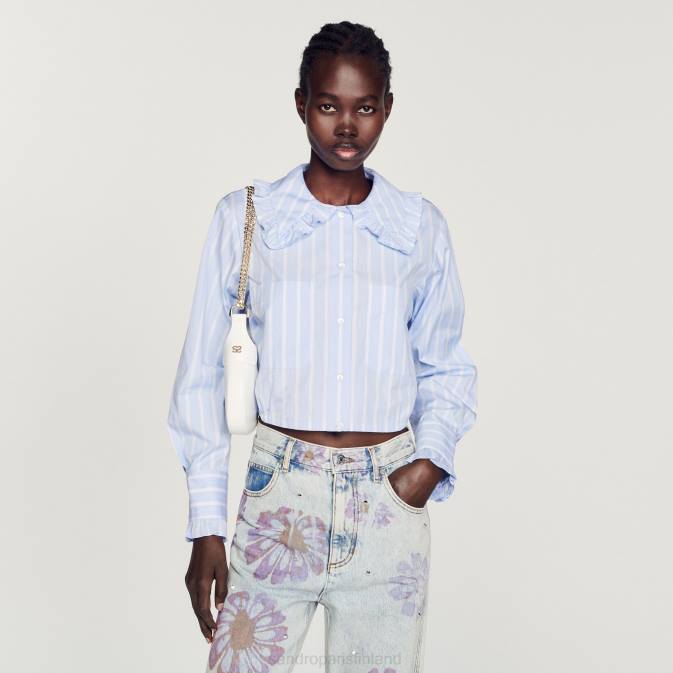 Sandro Paris naiset leikattu paita isolla kauluksella VLHP315 vaatteet valkoinen/sininen