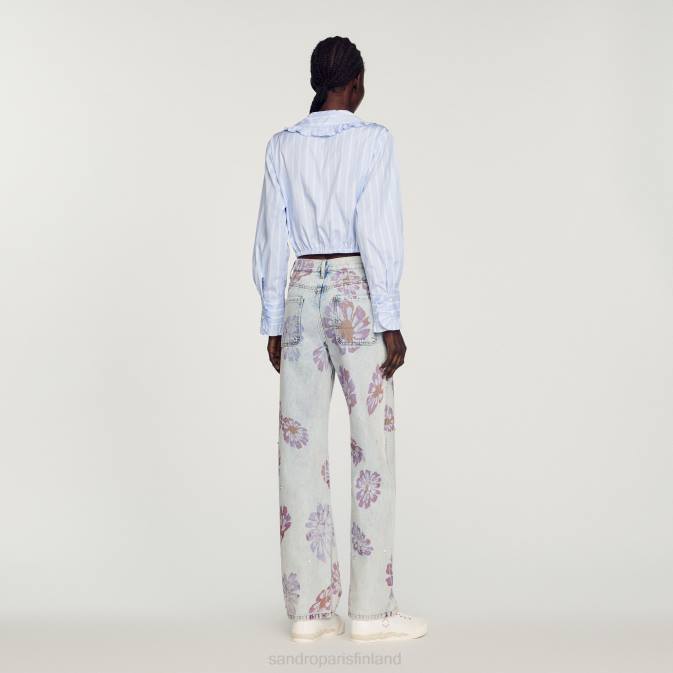 Sandro Paris naiset leikattu paita isolla kauluksella VLHP315 vaatteet valkoinen/sininen