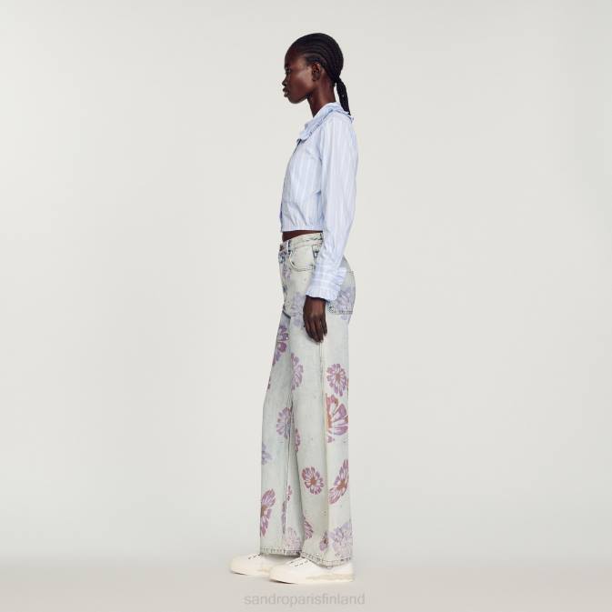 Sandro Paris naiset leikattu paita isolla kauluksella VLHP315 vaatteet valkoinen/sininen