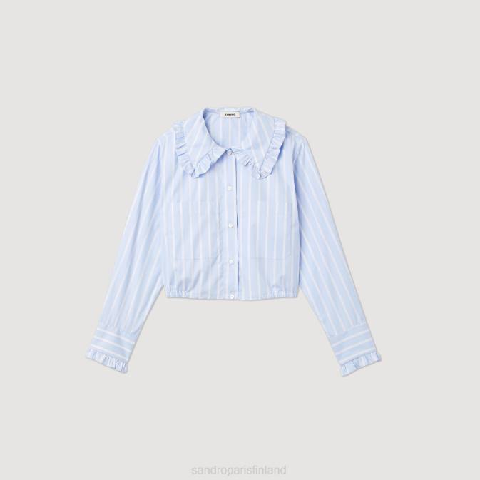 Sandro Paris naiset leikattu paita isolla kauluksella VLHP315 vaatteet valkoinen/sininen