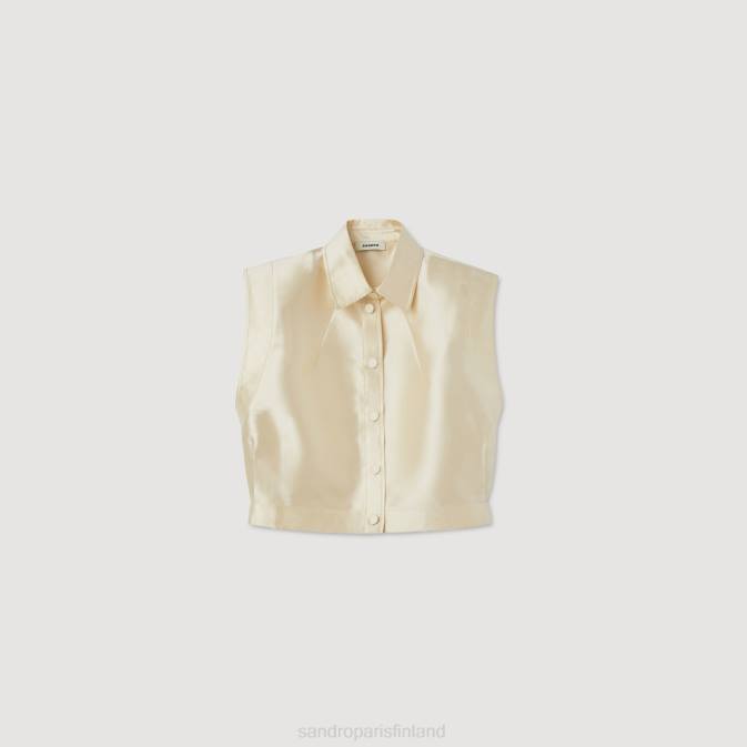 Sandro Paris naiset leikattu satiinipaita VLHP54 vaatteet beige