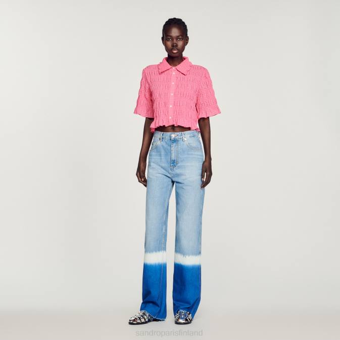 Sandro Paris naiset leikattu smokkipaita VLHP152 vaatteet karamelli pinkki