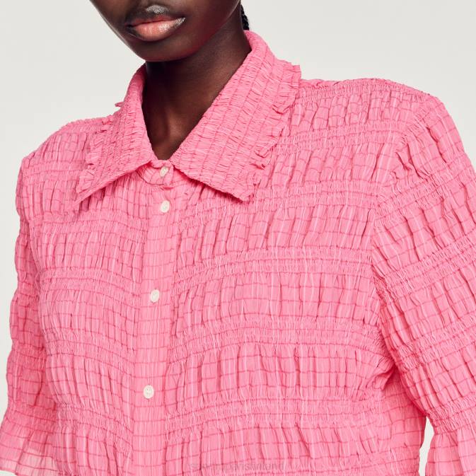 Sandro Paris naiset leikattu smokkipaita VLHP152 vaatteet karamelli pinkki