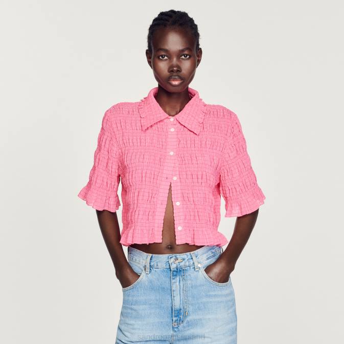 Sandro Paris naiset leikattu smokkipaita VLHP152 vaatteet karamelli pinkki