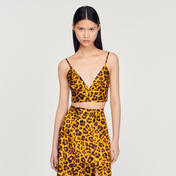 Sandro Paris naiset leopardirannetoppi VLHP286 vaatteet oranssi/musta