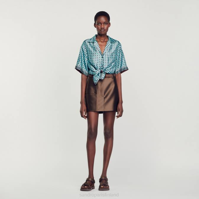 Sandro Paris naiset painettu paita VLHP82 vaatteet turkoosi/ruskea