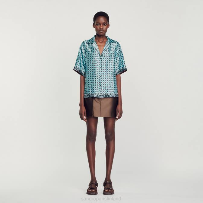 Sandro Paris naiset painettu paita VLHP82 vaatteet turkoosi/ruskea