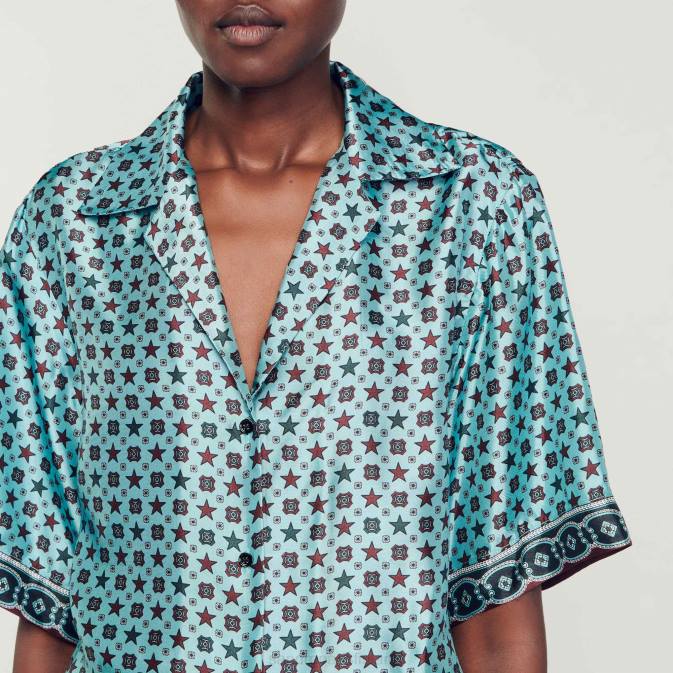 Sandro Paris naiset painettu paita VLHP82 vaatteet turkoosi/ruskea