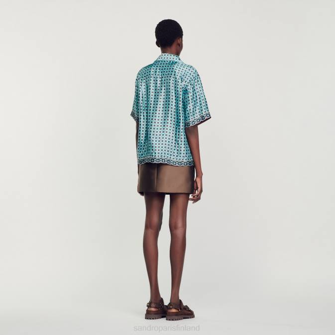 Sandro Paris naiset painettu paita VLHP82 vaatteet turkoosi/ruskea