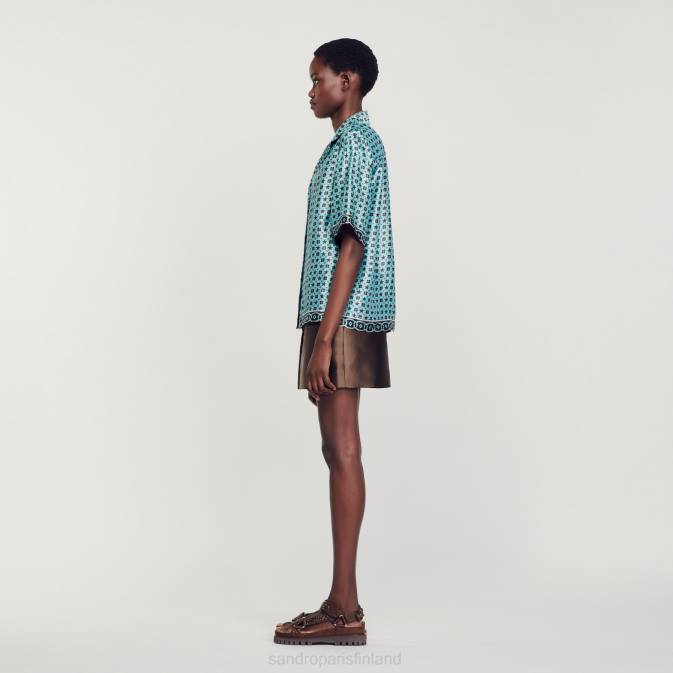 Sandro Paris naiset painettu paita VLHP82 vaatteet turkoosi/ruskea