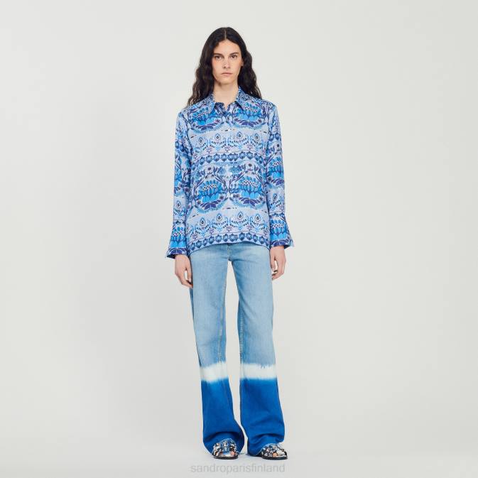 Sandro Paris naiset painettu silkkipaita VLHP172 vaatteet sininen