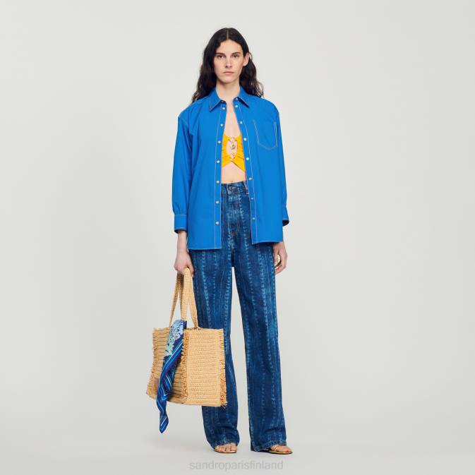 Sandro Paris naiset paita, jossa päällysommeltuja yksityiskohtia VLHP265 vaatteet sähkösininen