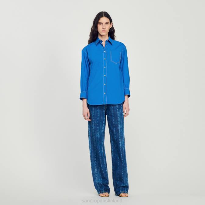 Sandro Paris naiset paita, jossa päällysommeltuja yksityiskohtia VLHP265 vaatteet sähkösininen