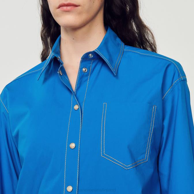 Sandro Paris naiset paita, jossa päällysommeltuja yksityiskohtia VLHP265 vaatteet sähkösininen