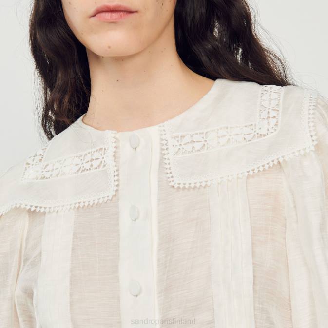 Sandro Paris naiset pitsinen kauluspaita VLHP116 vaatteet valkoinen