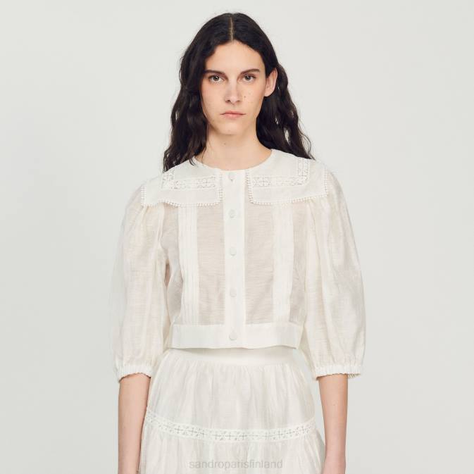 Sandro Paris naiset pitsinen kauluspaita VLHP116 vaatteet valkoinen