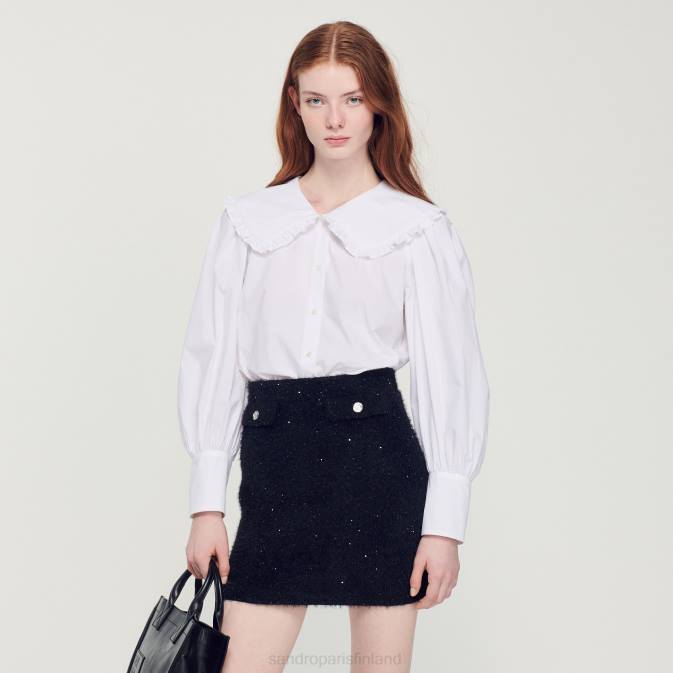 Sandro Paris naiset popliinipaita, jossa peter pan -kaulus VLHP369 vaatteet valkoinen