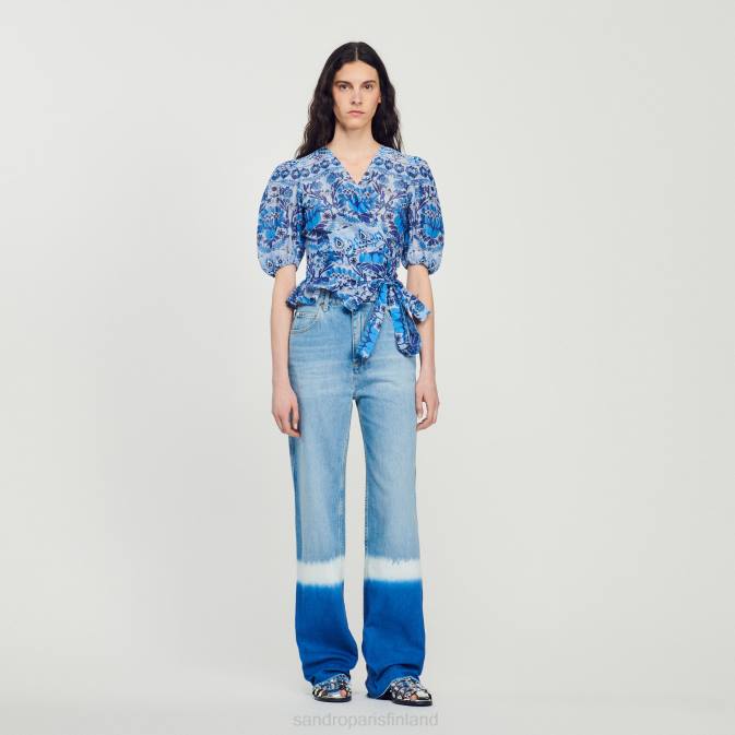 Sandro Paris naiset rajattu painettu käärepäällinen VLHP211 vaatteet sininen