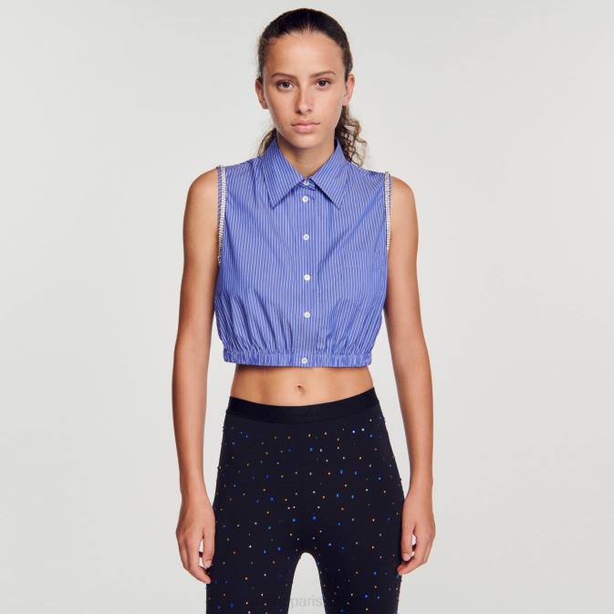 Sandro Paris naiset rajattu raidallinen paita VLHP38 vaatteet sininen/valkoinen