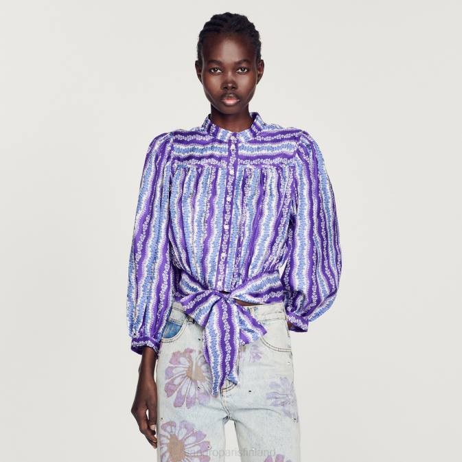 Sandro Paris naiset rajattu silkkipaita, jossa kukkakuvio VLHP431 vaatteet violetti/sininen