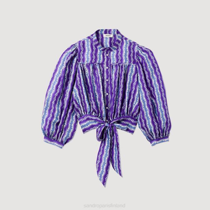 Sandro Paris naiset rajattu silkkipaita, jossa kukkakuvio VLHP431 vaatteet violetti/sininen