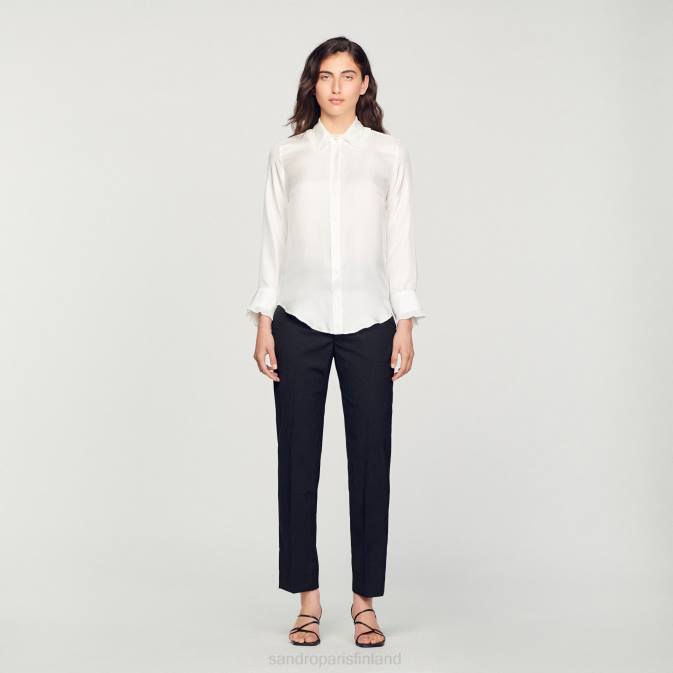 Sandro Paris naiset silkkipaita laskosreunuksella VLHP199 vaatteet ekru