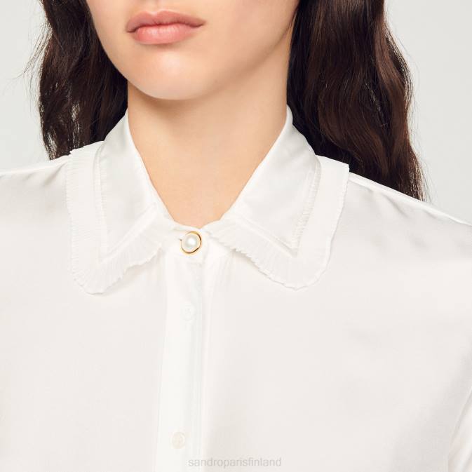 Sandro Paris naiset silkkipaita laskosreunuksella VLHP199 vaatteet ekru