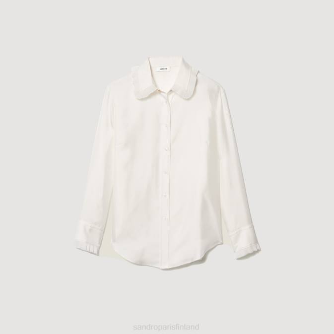 Sandro Paris naiset silkkipaita laskosreunuksella VLHP199 vaatteet ekru