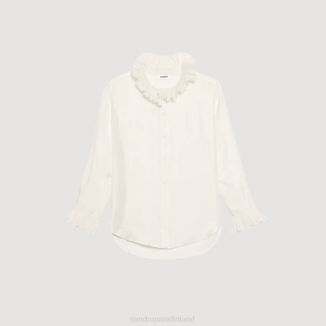 Sandro Paris naiset silkkipaita rypytetyllä kauluksella VLHP101 vaatteet ekru