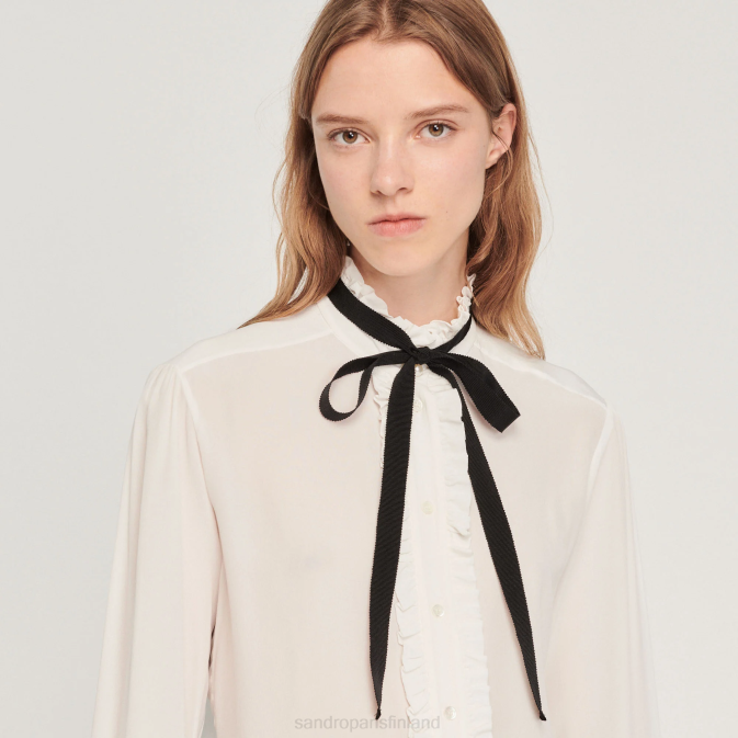 Sandro Paris naiset silkkipusero nauhalla VLHP1 vaatteet ekru