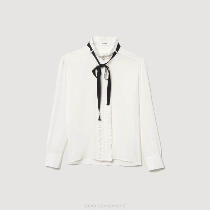 Sandro Paris naiset silkkipusero nauhalla VLHP1 vaatteet ekru