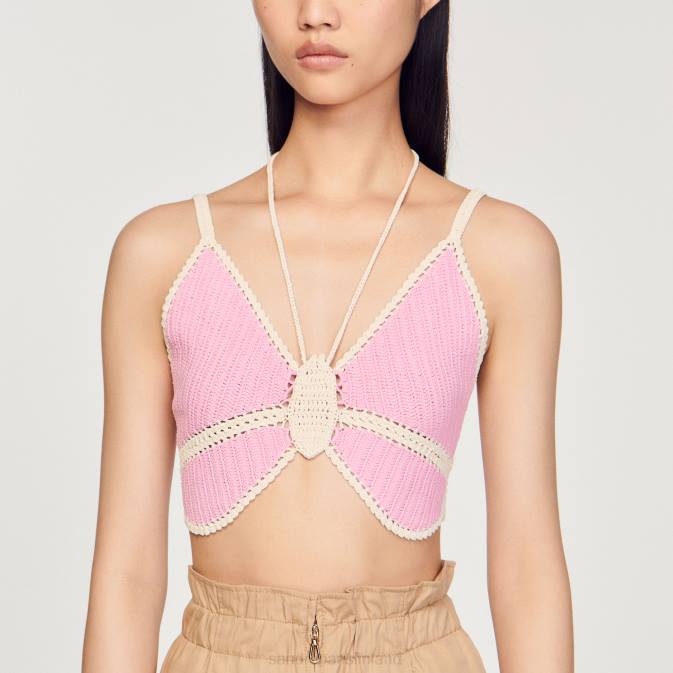 Sandro Paris naiset virkattu perhostoppi VLHP154 vaatteet vaaleanpunainen